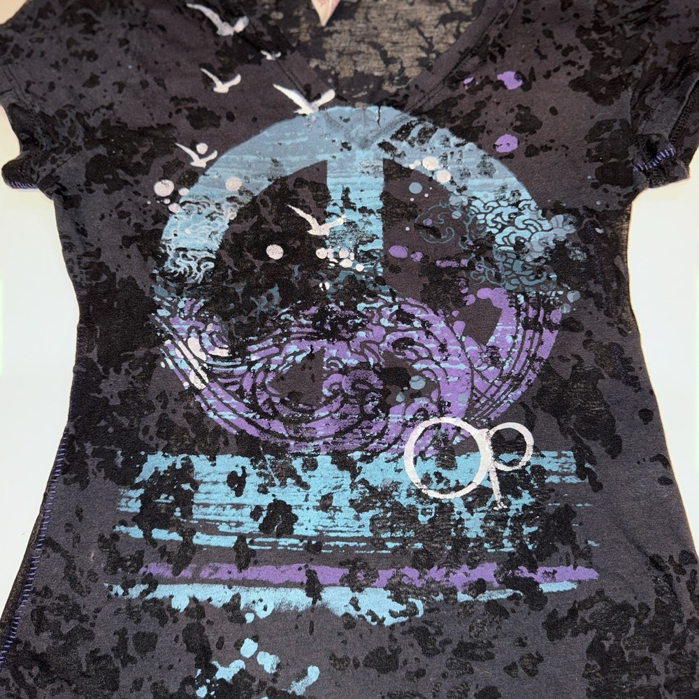 Vtg 2000s OP Ocean Pacific Burnout T-Shirt Womens M Peace Sign Graphic Surf Tee